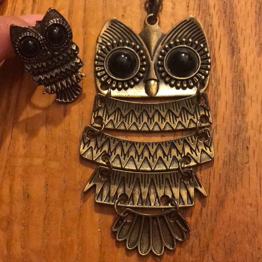 Owl Ring and Necklace Matching Set